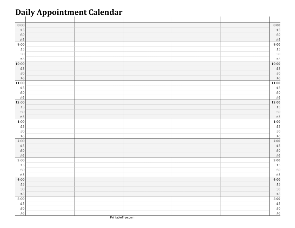 15 Minute Landscape Daily Appointment Calendar