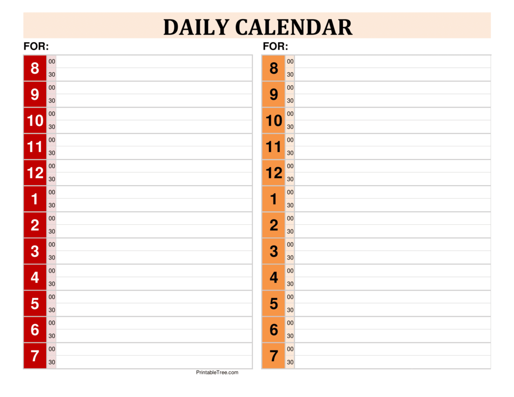 2 Days Daily Calendars Landscape Red and Orange