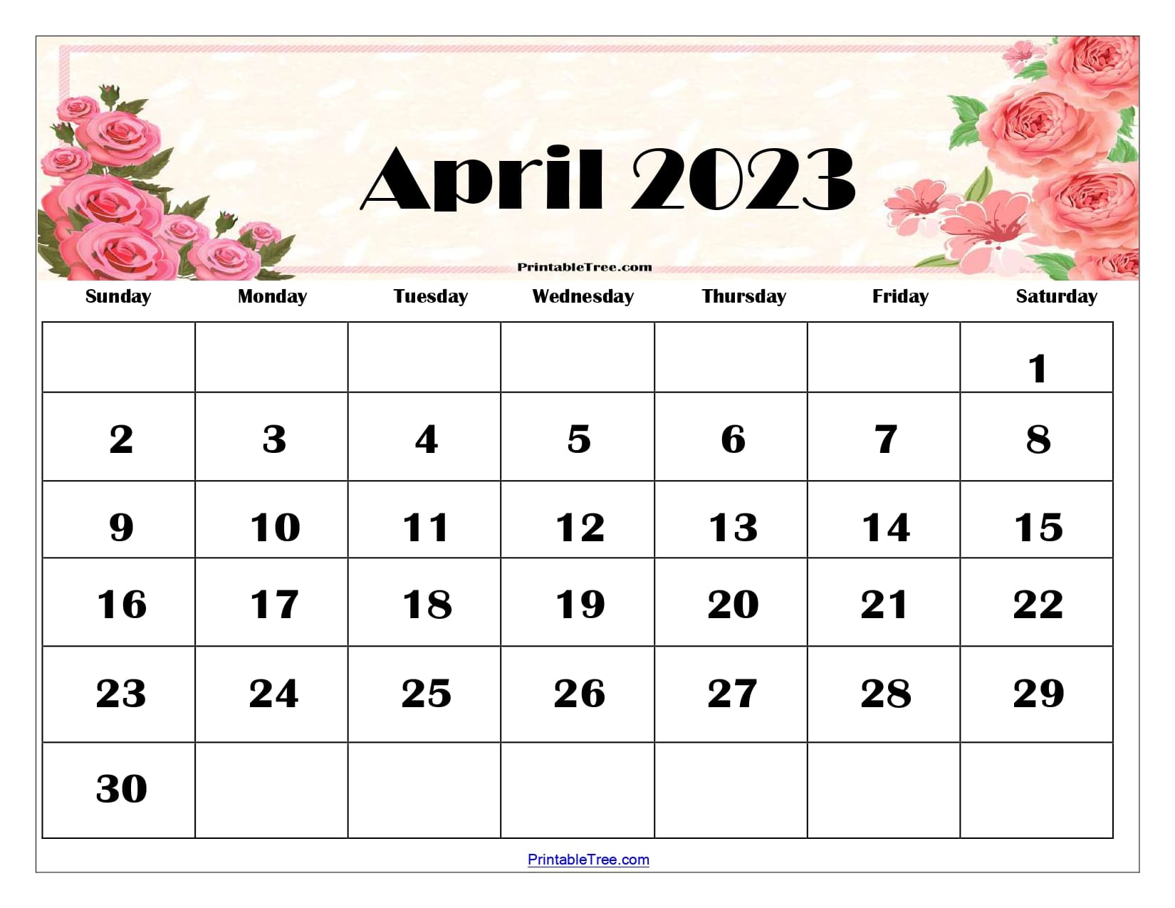 April 2023 Floral Calendar Printable 