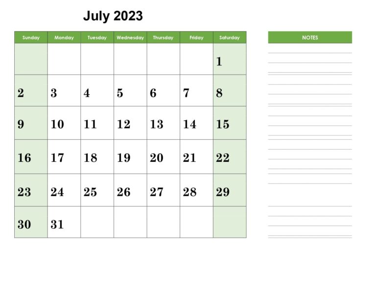 Free Download July 2023 Printable Calendar Templates PDF