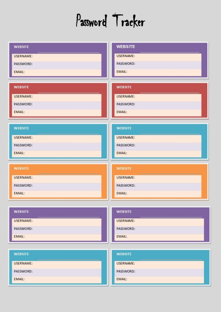 Colorful Password Tracker Template