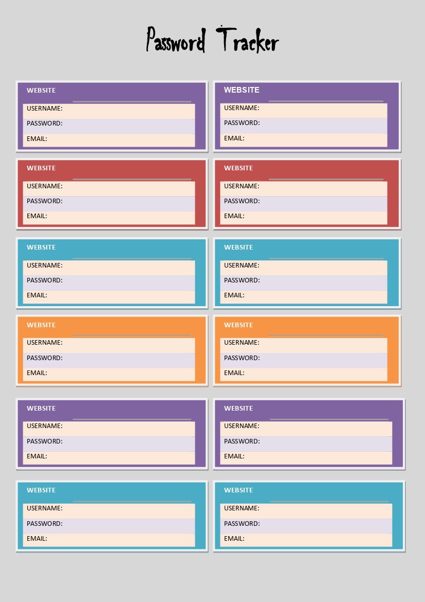 Free Download Printable Password Tracker / Log Templates PDF