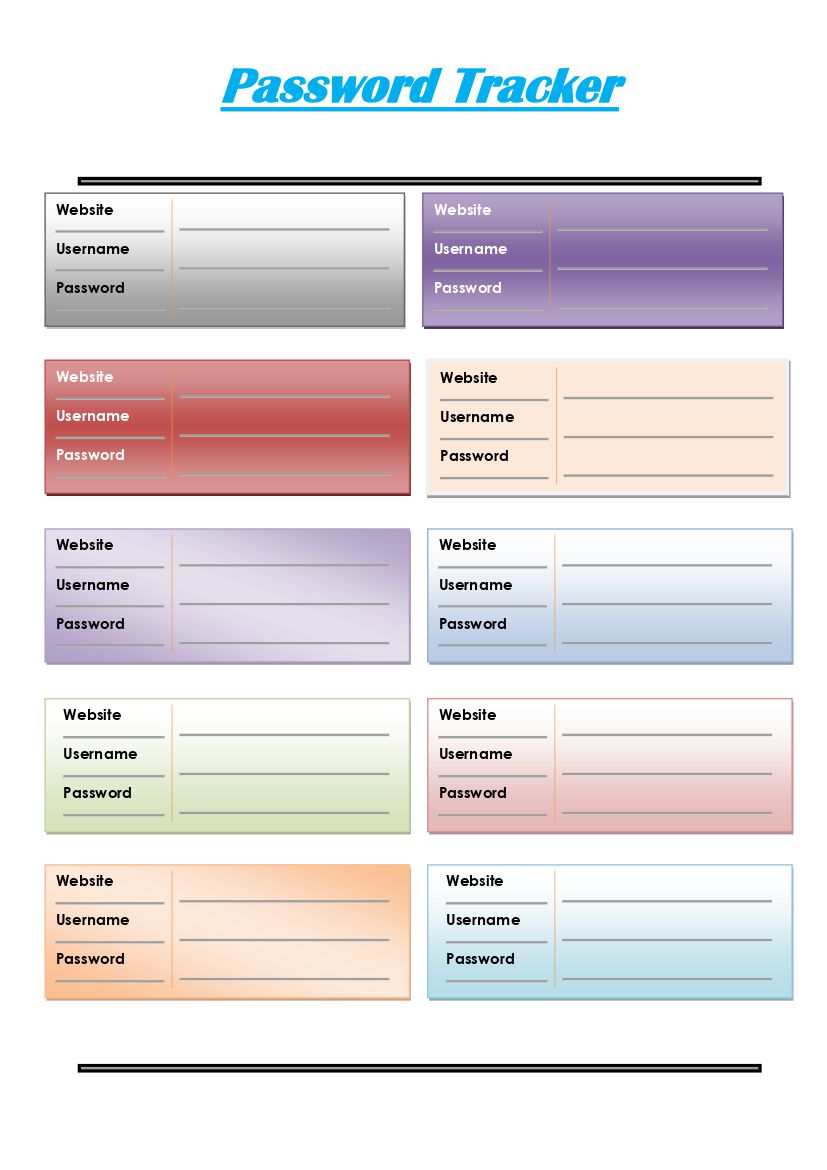 Free Printable Password Organizer