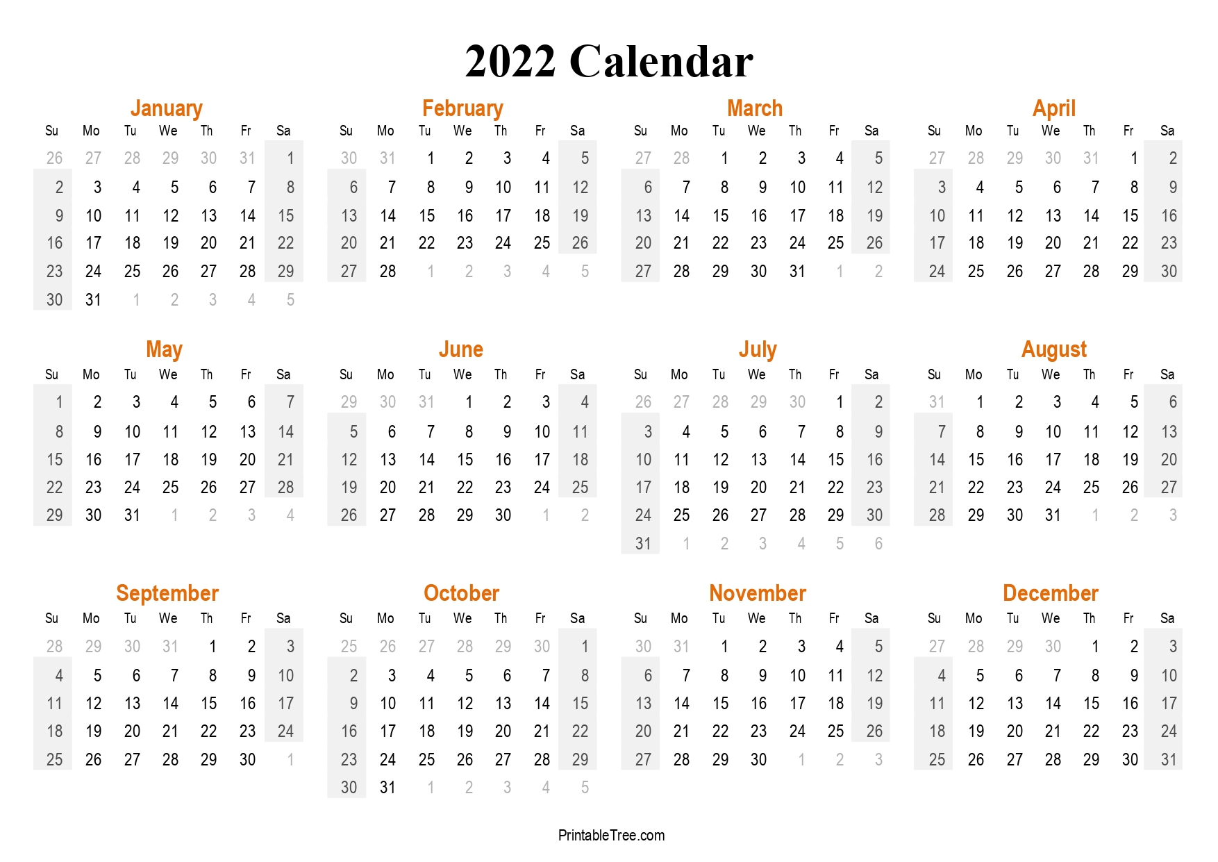 2022 Calendar Single Page
