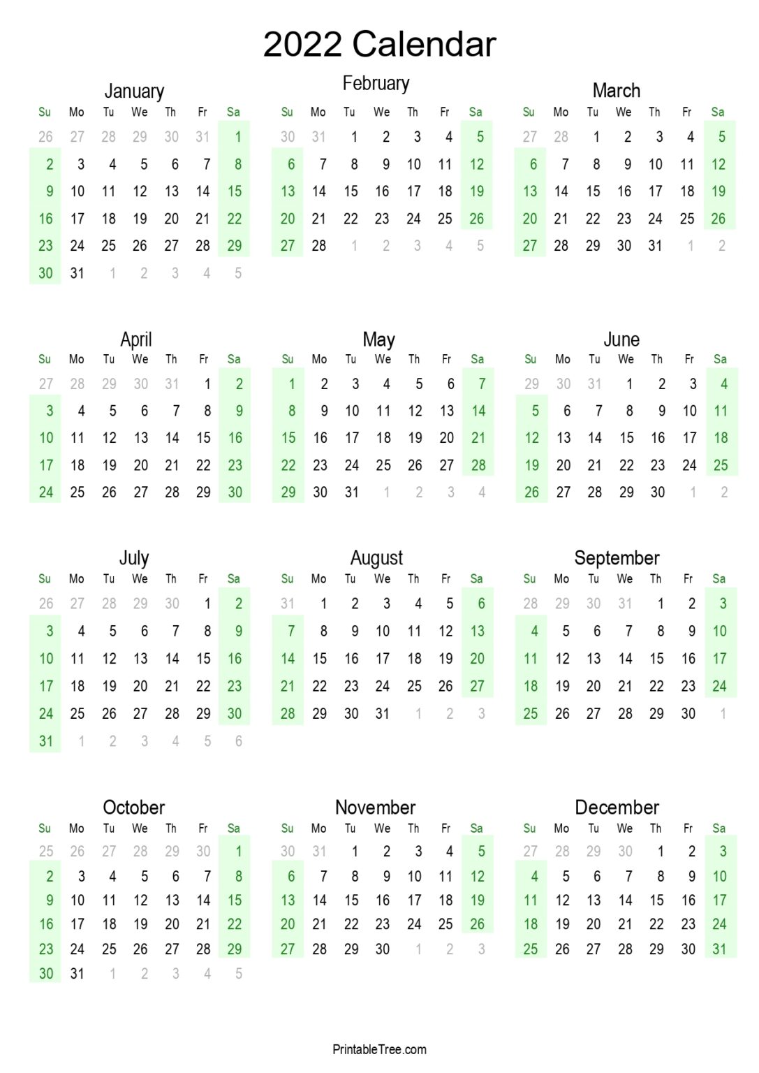 Printable Calendar 2022 One Page with Holidays (Single Page) 2022
