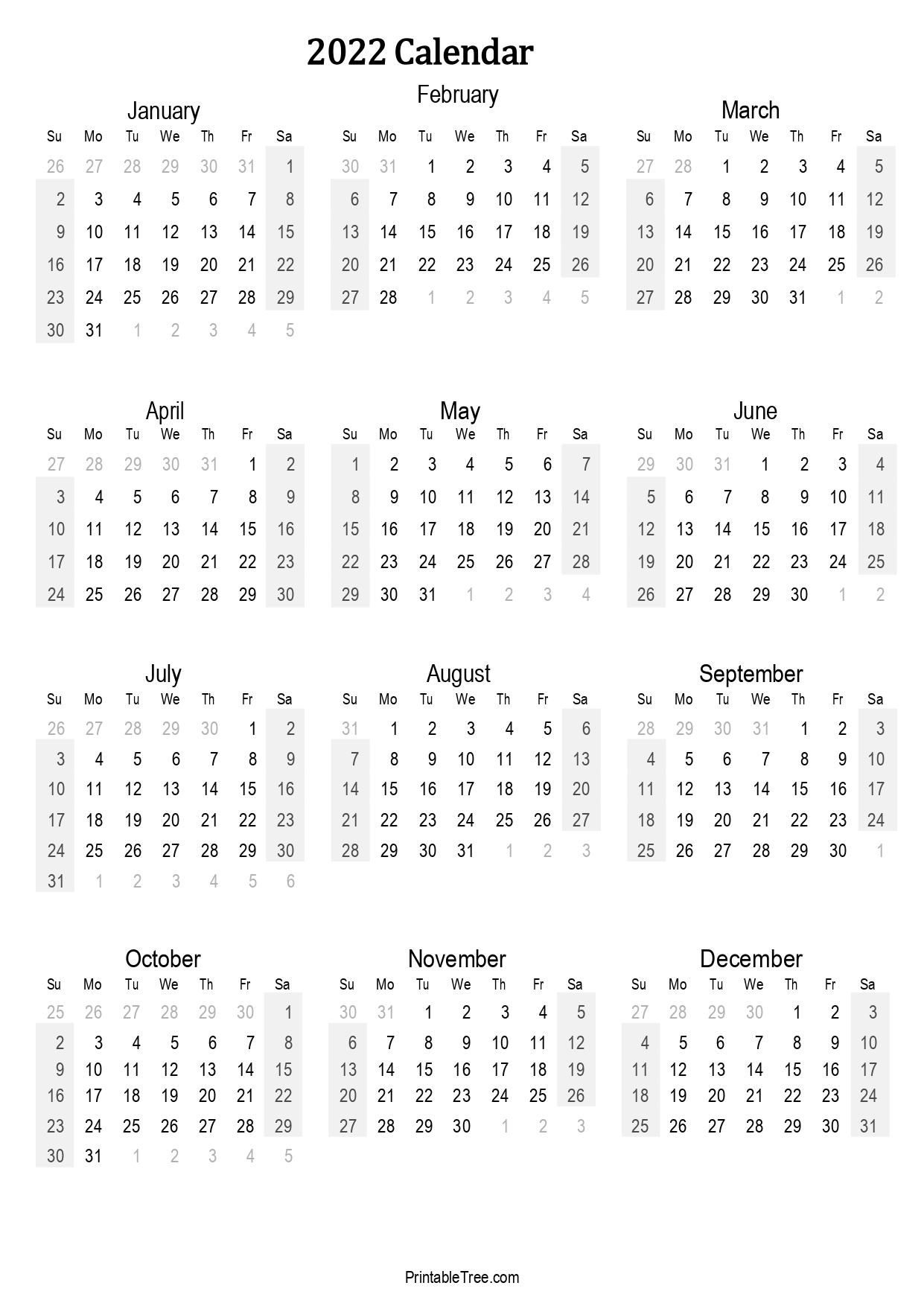2022 Calendar one page