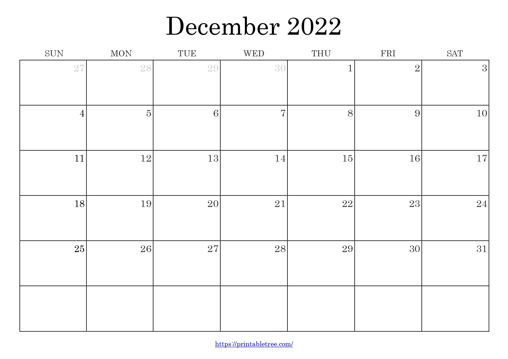 December 2022 Calendar Template Printable ZOHAL
