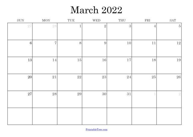 free download blank printable calendar march 2022 pdf