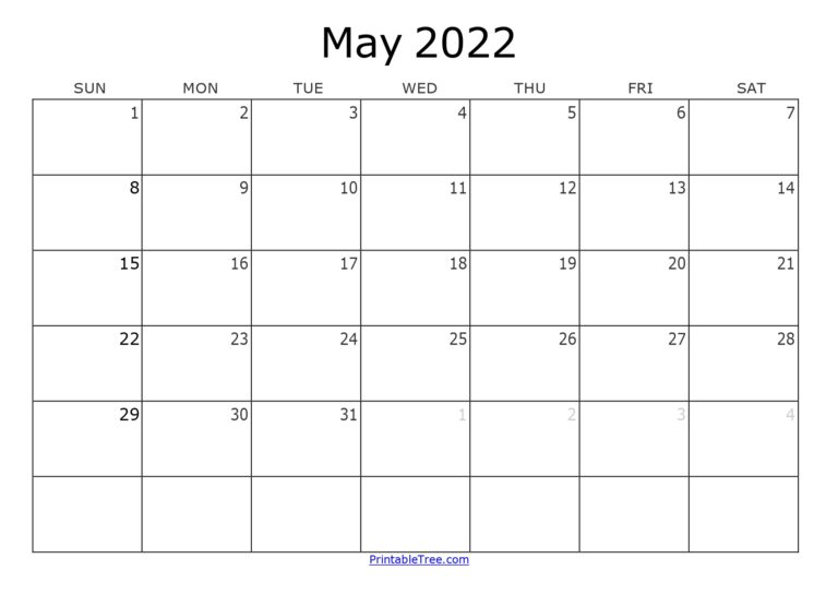 Download Blank Printable Calendar May 2022 PDF Templates