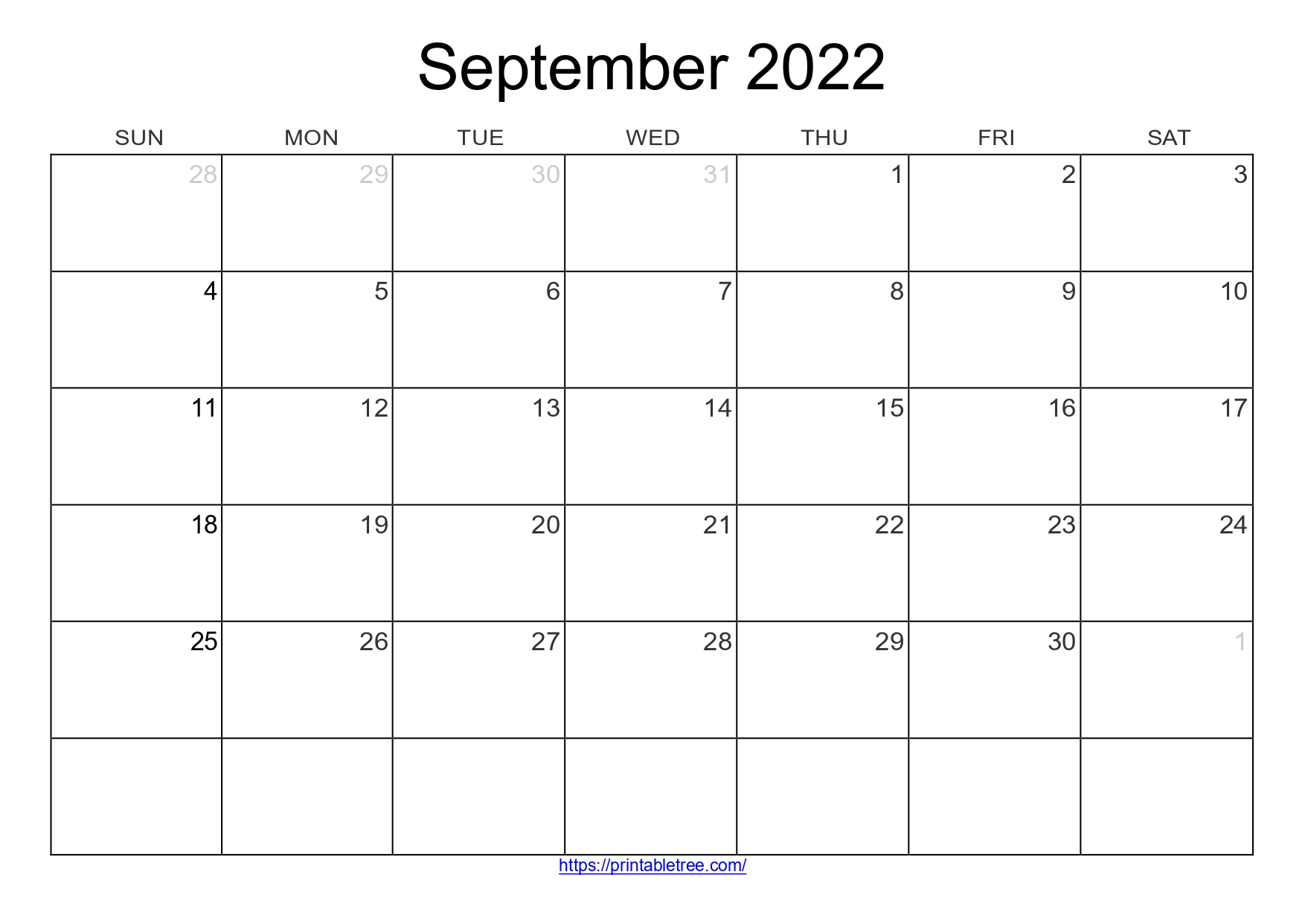 Blank September Calendar Template 2022 Printable Word Searches