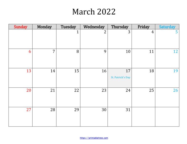 free download blank printable calendar march 2022 pdf