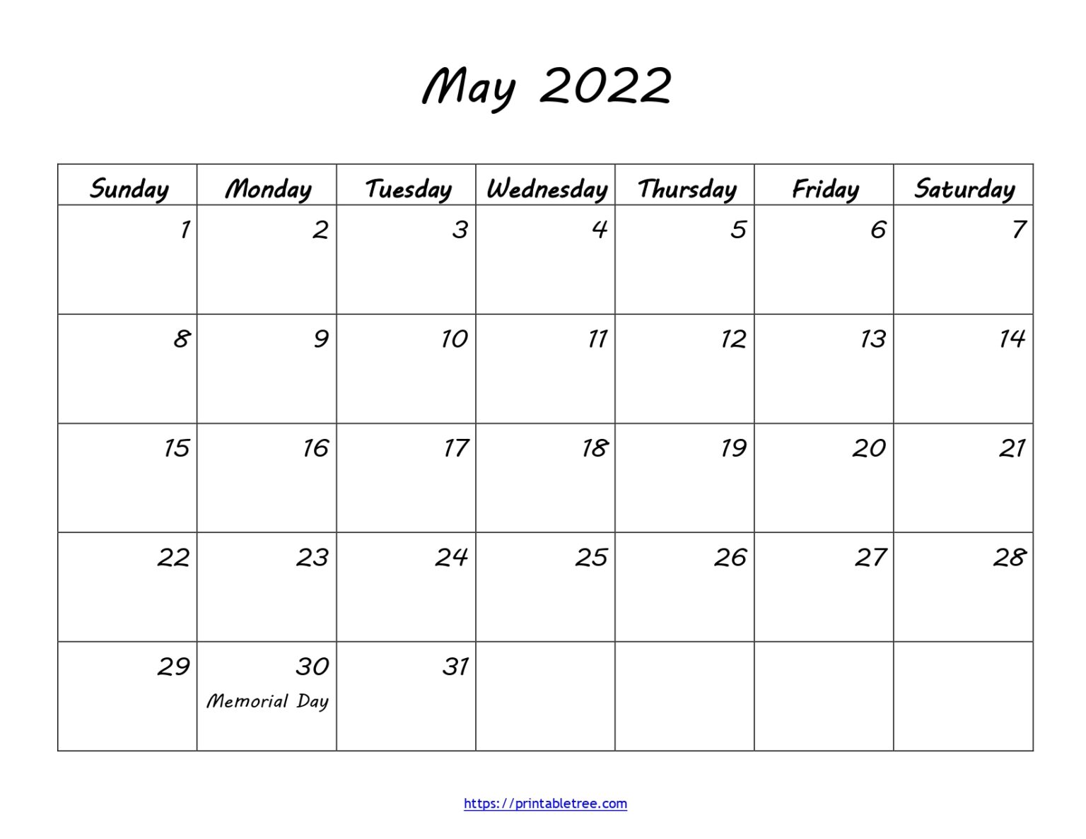 May 2022 Calendar Printable PDF