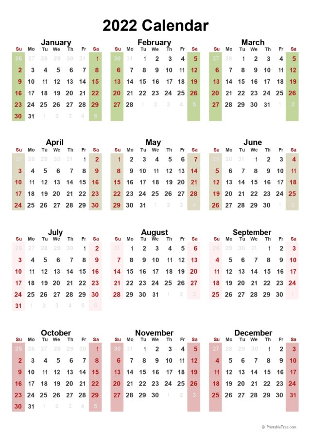 printable calendar 2022 one page with holidays single