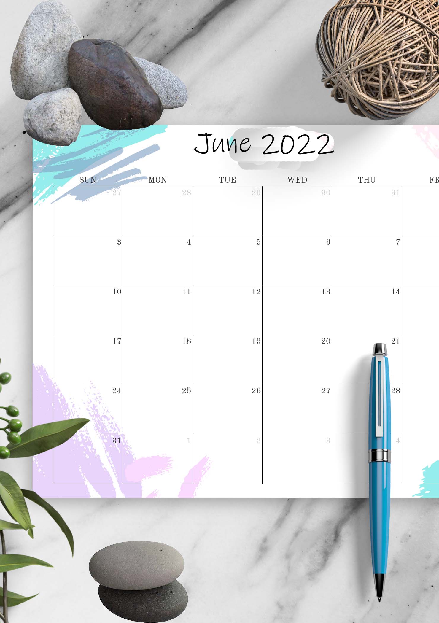 Printable Calendar June 2022 Template