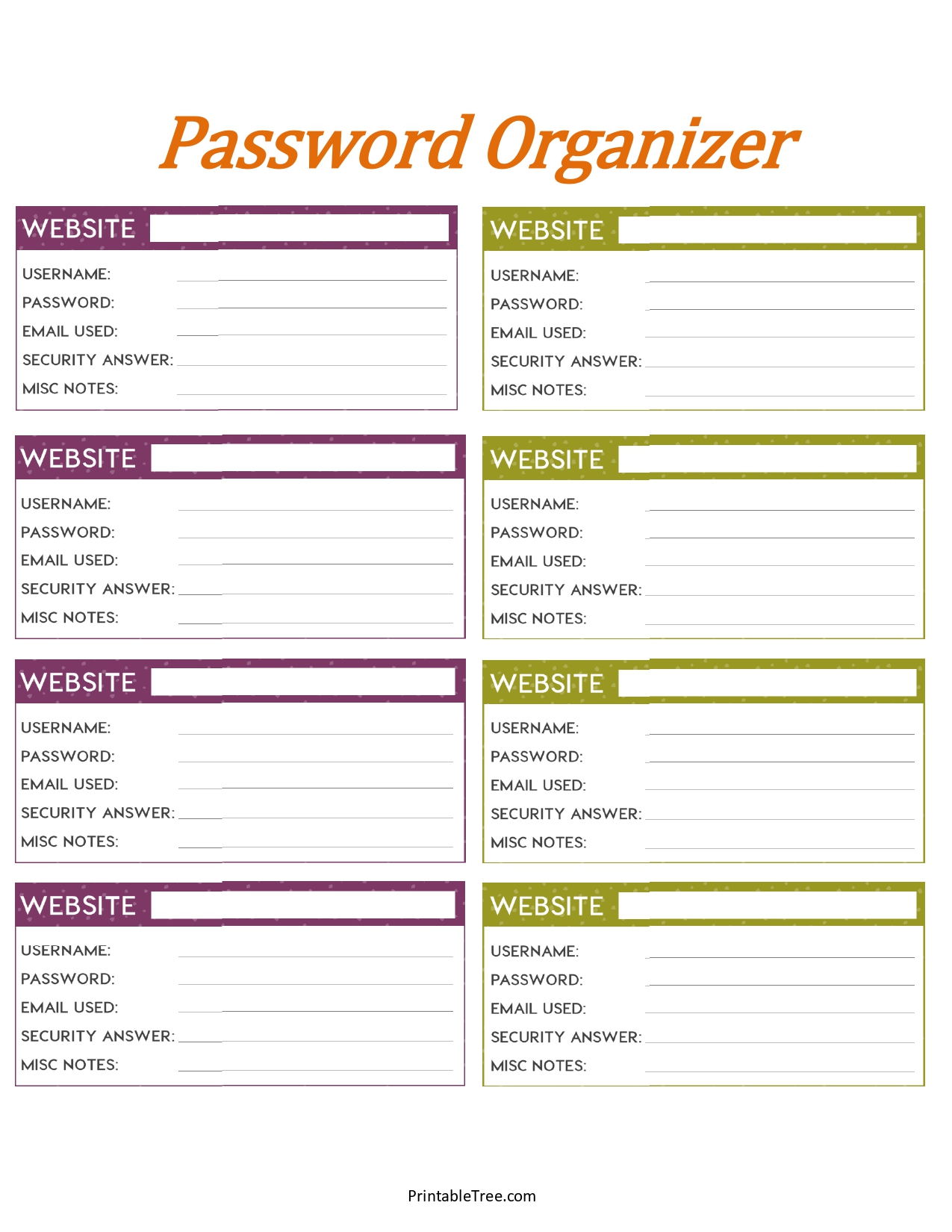 Free Printable Password Organizer Template