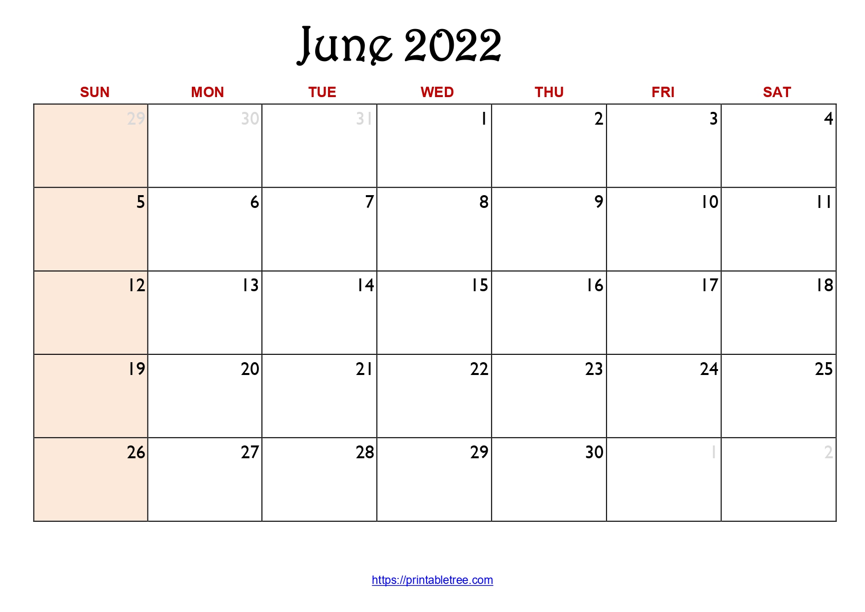 Original Monthly Calendar June 2022