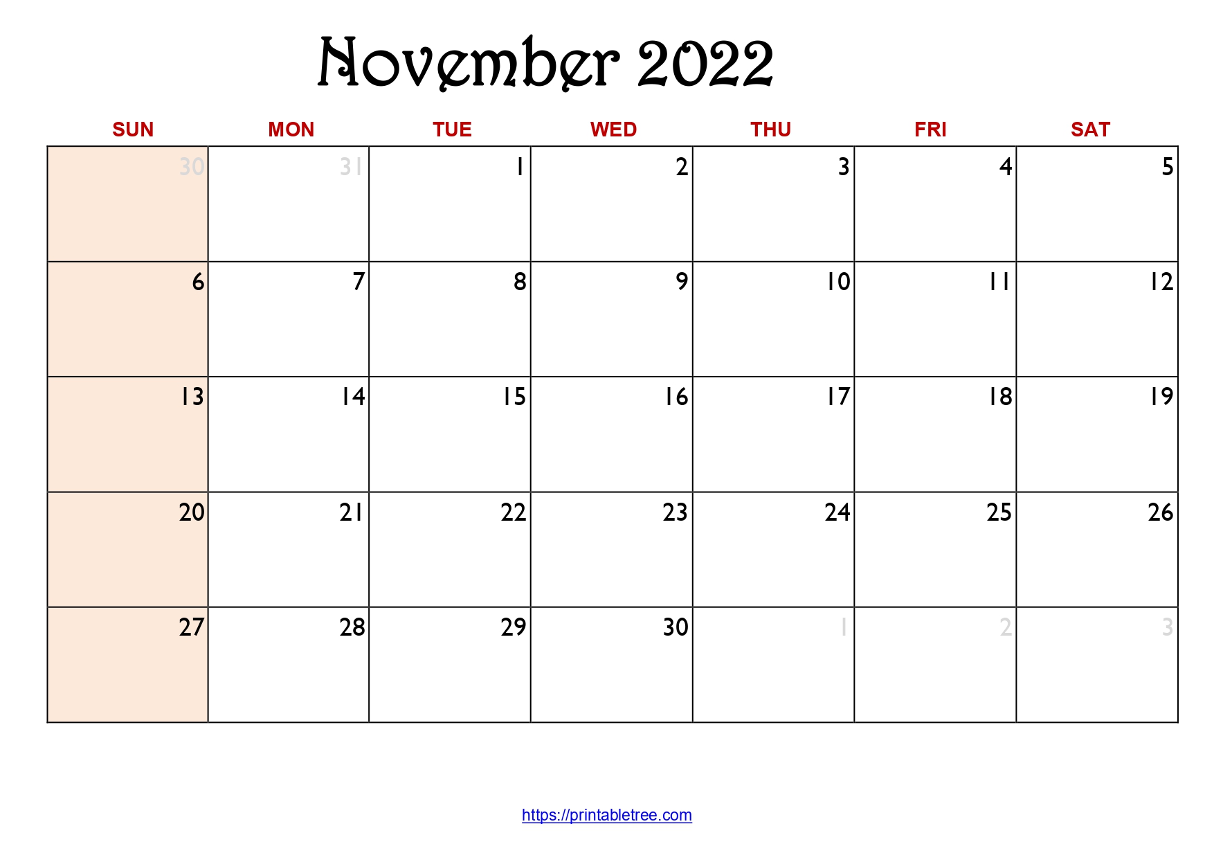 Original Monthly Calendar November 2022