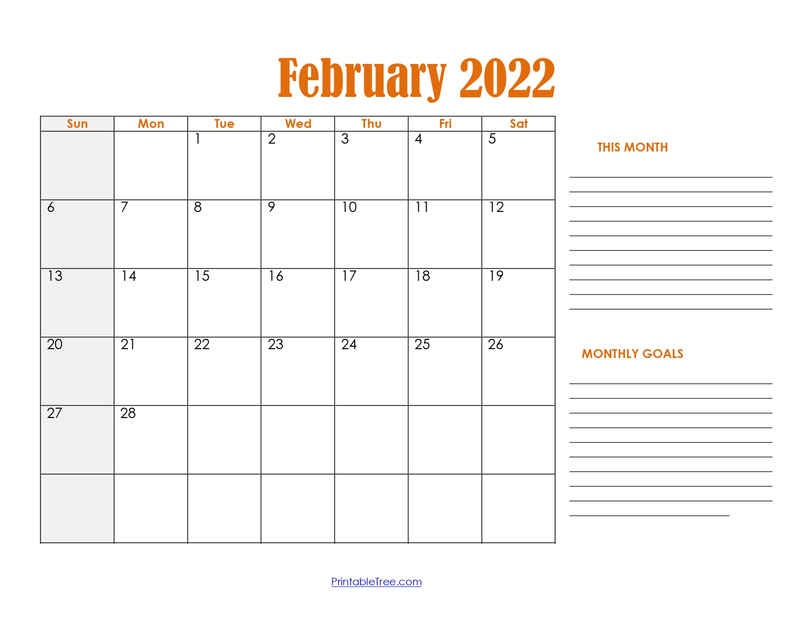 February 2022 Calendar with Goals