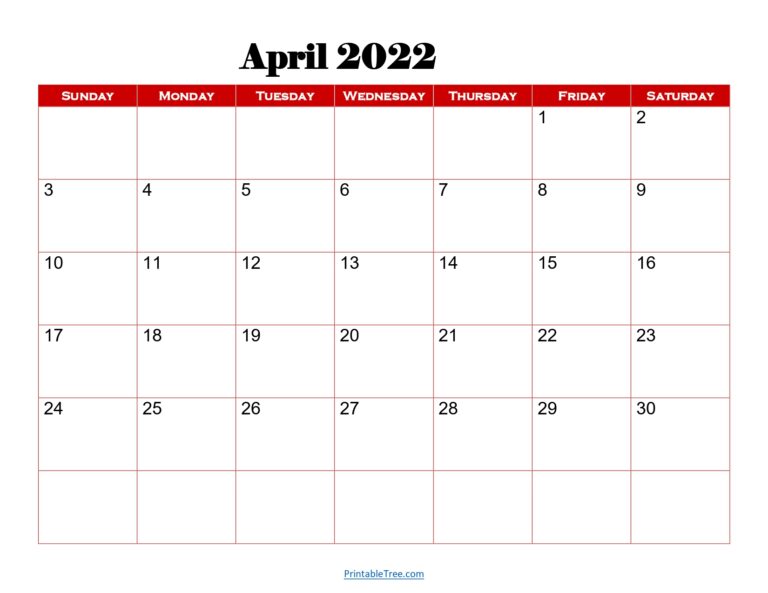 April 2022 Calendar Printable PDF Template With Holidays