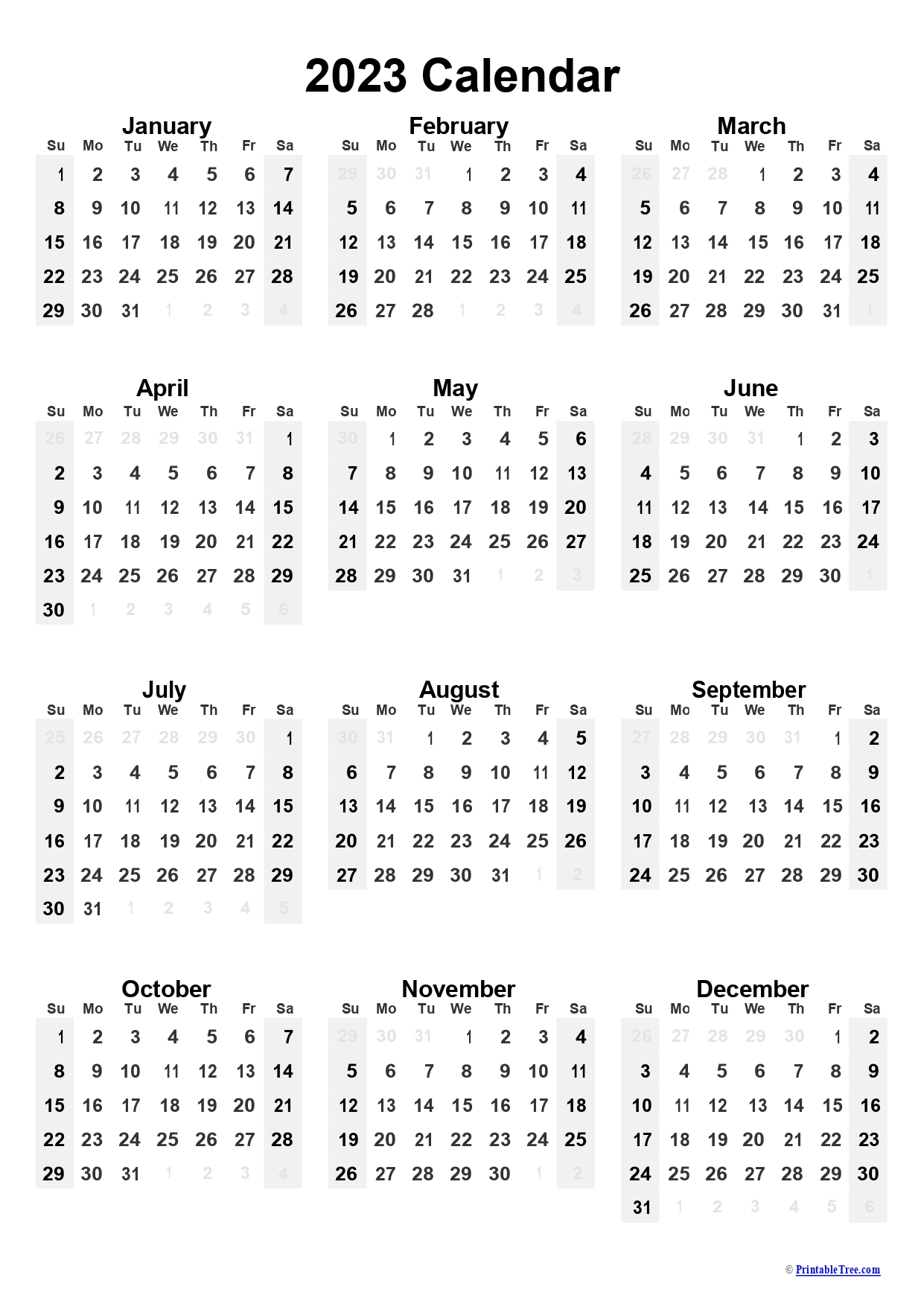 2023 Printable One Page Calendar Printable Calendar 2023