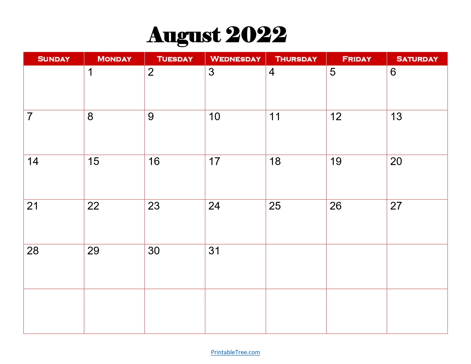 August 2022 Calendar Red Background