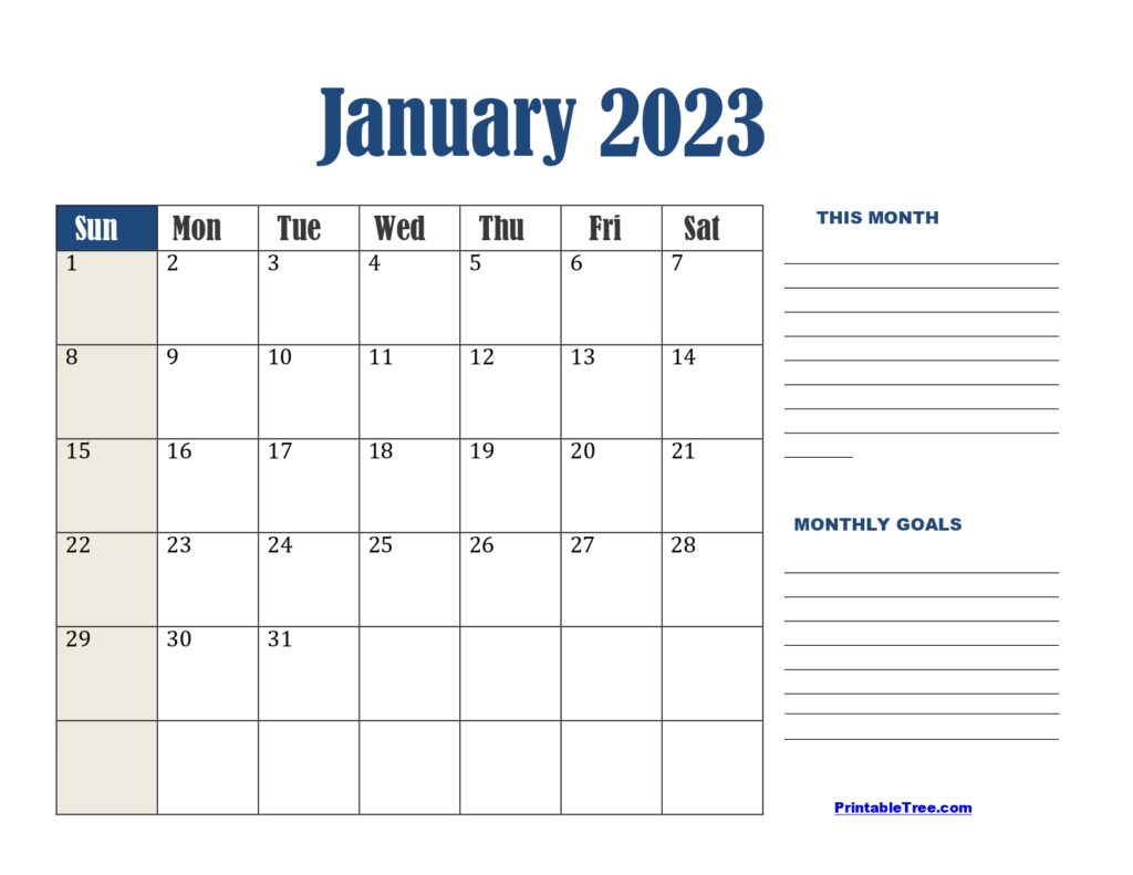 Blank January 2023 Calendar Printable PDF Templates