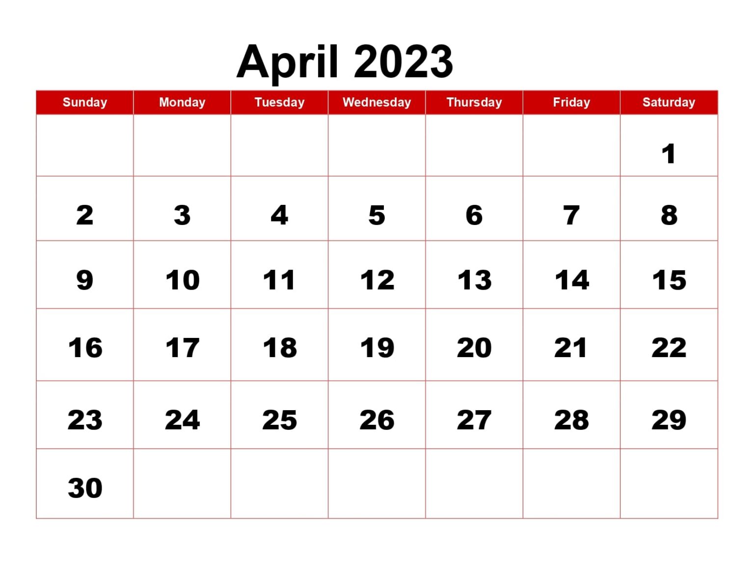 Printable Calendar April 2023 with Holidays Yearly, Monthly