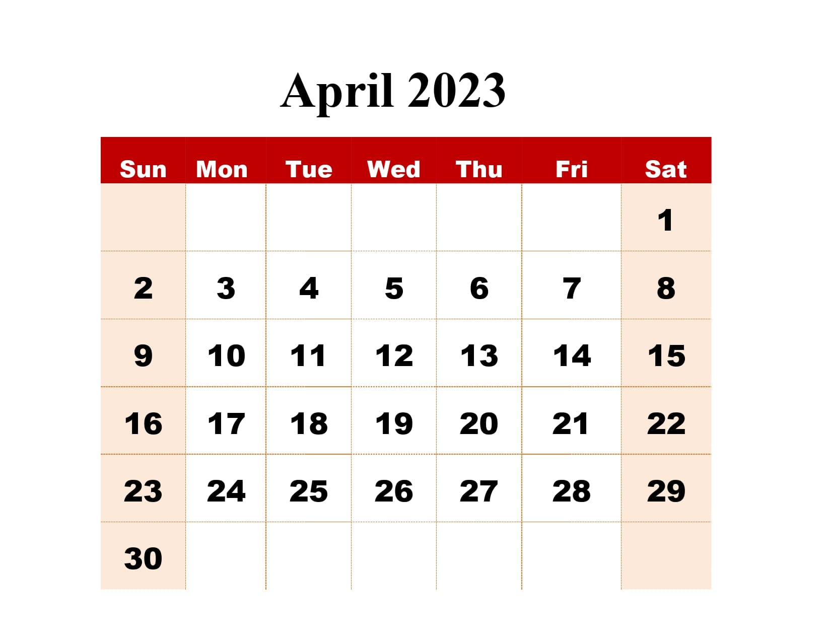 Red BG April 2023 Calendar Design