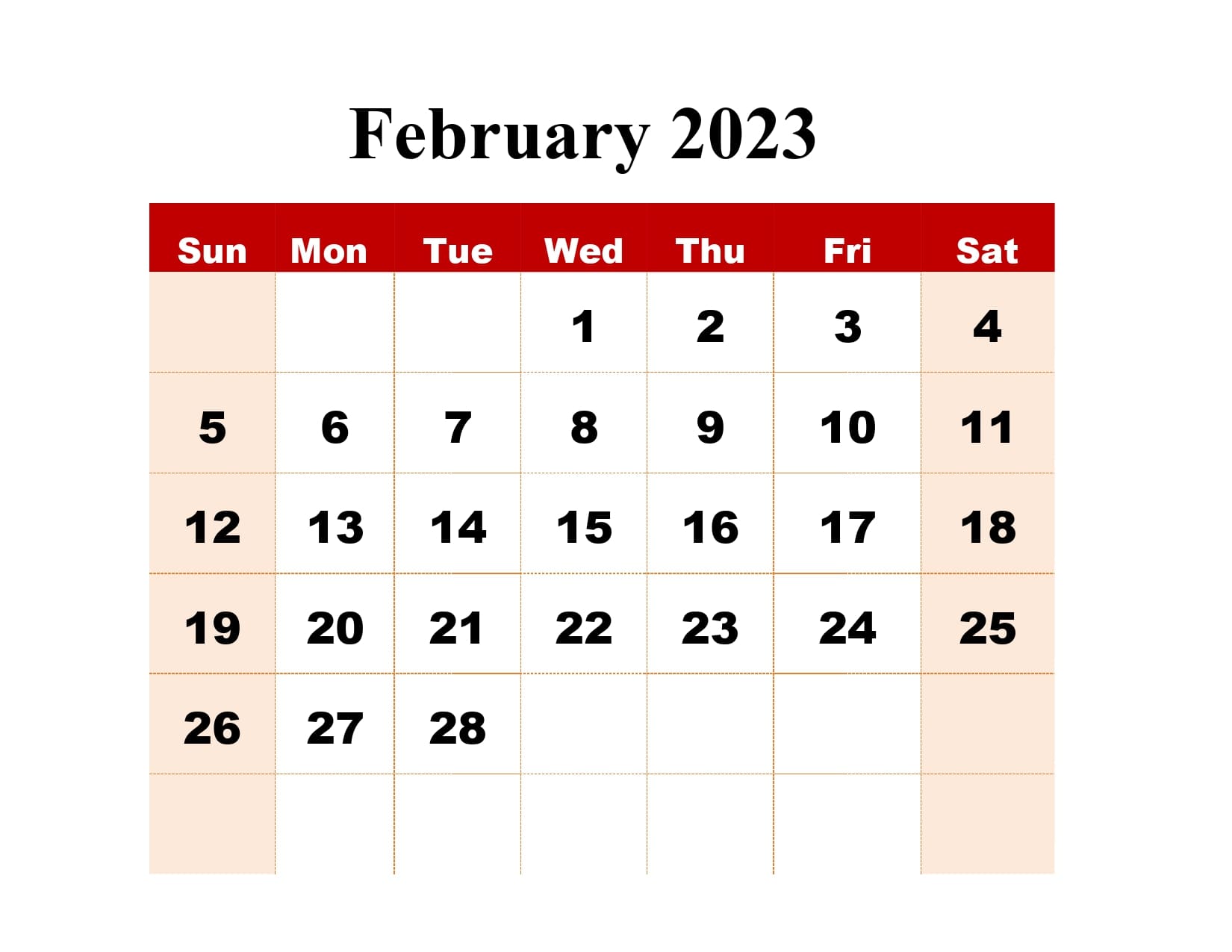 Red BG February 2023 Calendar Design
