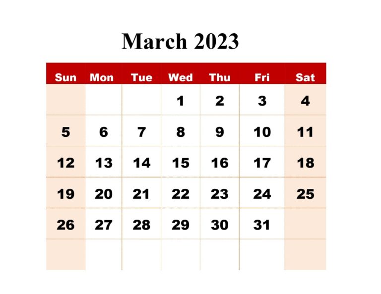 Download March 2023 Printable Calendar Blank Templates PDF