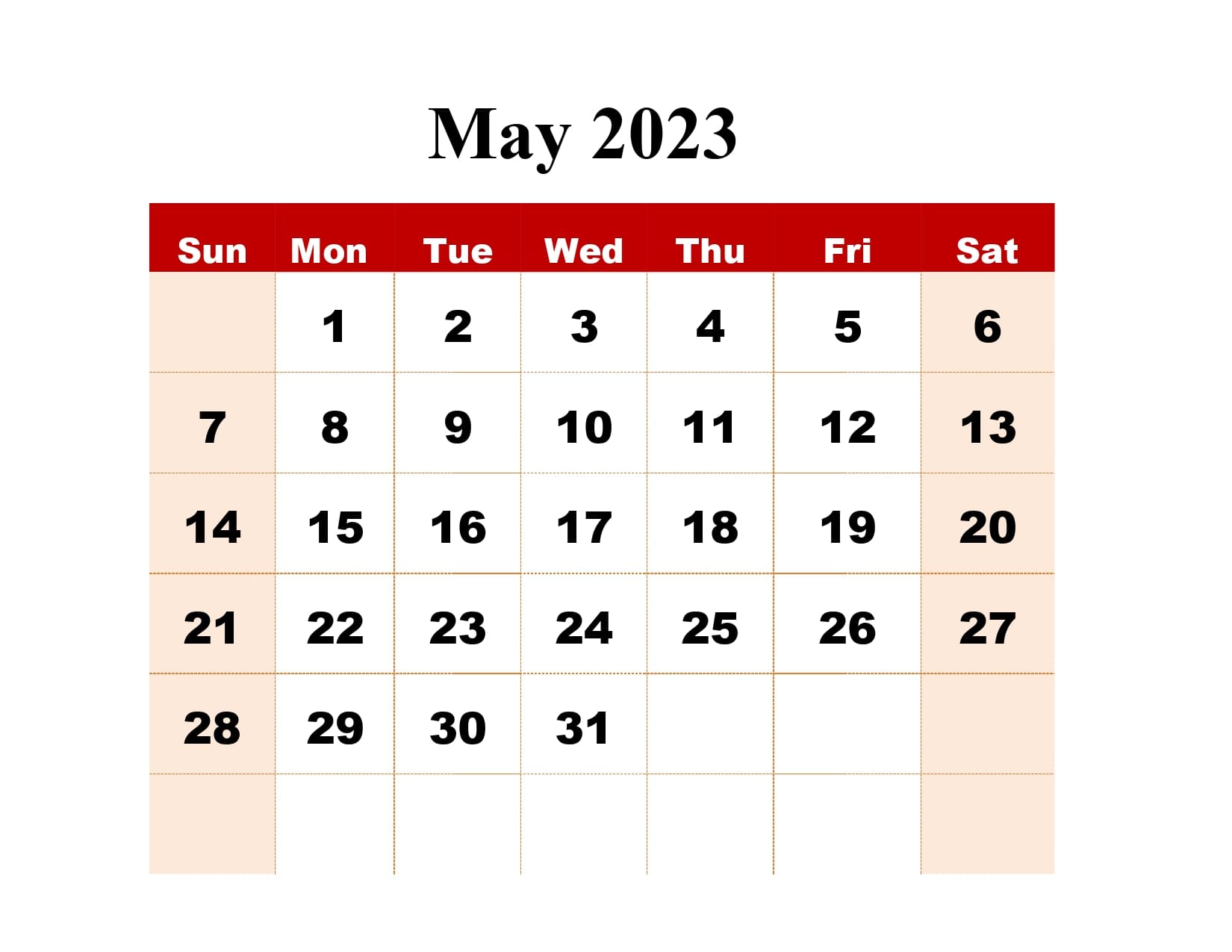 Red BG May 2023 Calendar Design
