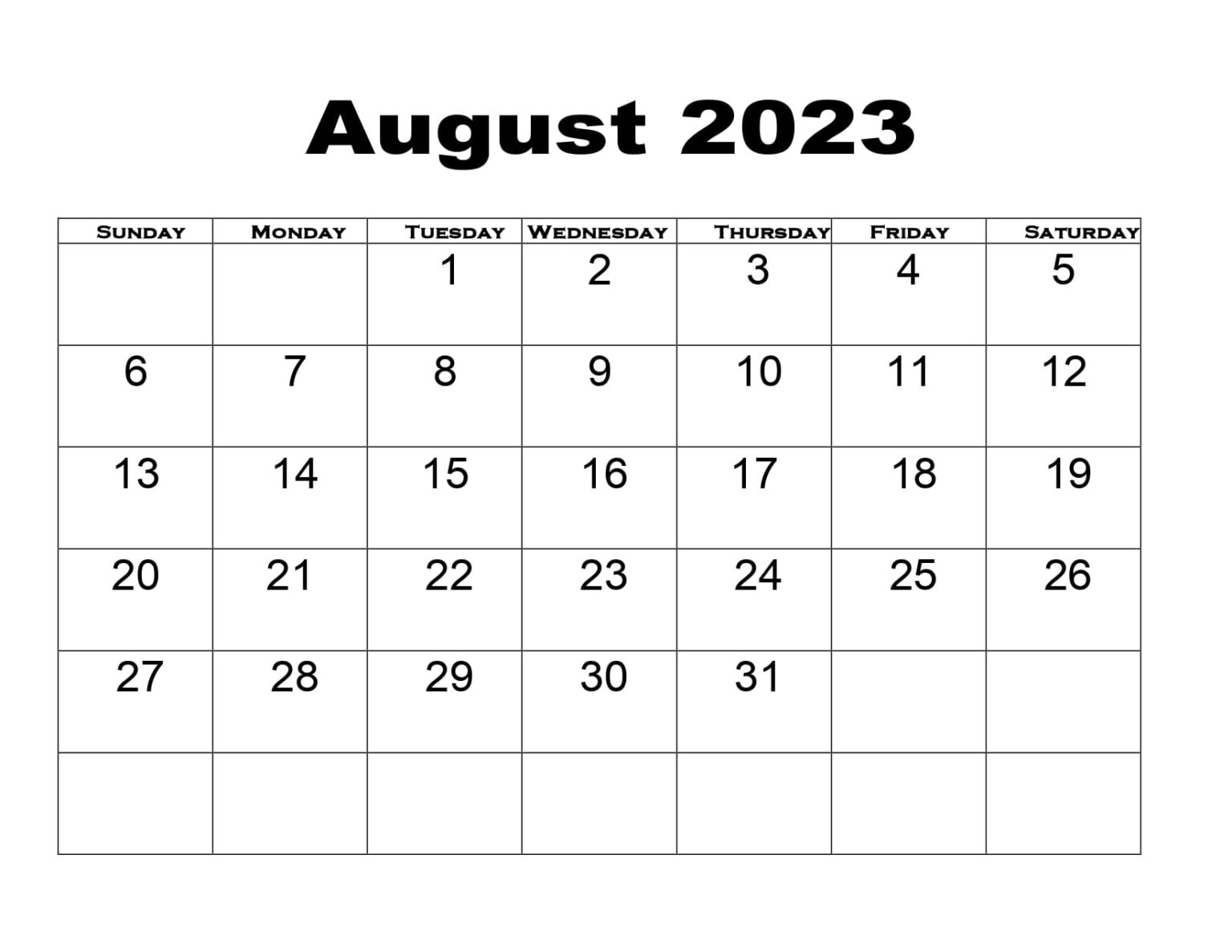 August 2023 Calendar Printable PDF Blank Templates Free