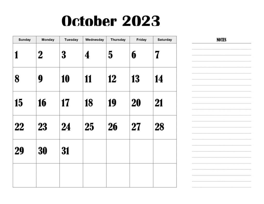 Blank October 2023 Calendar Printable Pdf Word