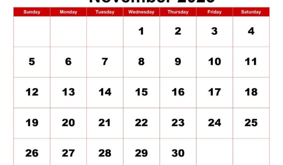 November 2023 Calendar Red Background