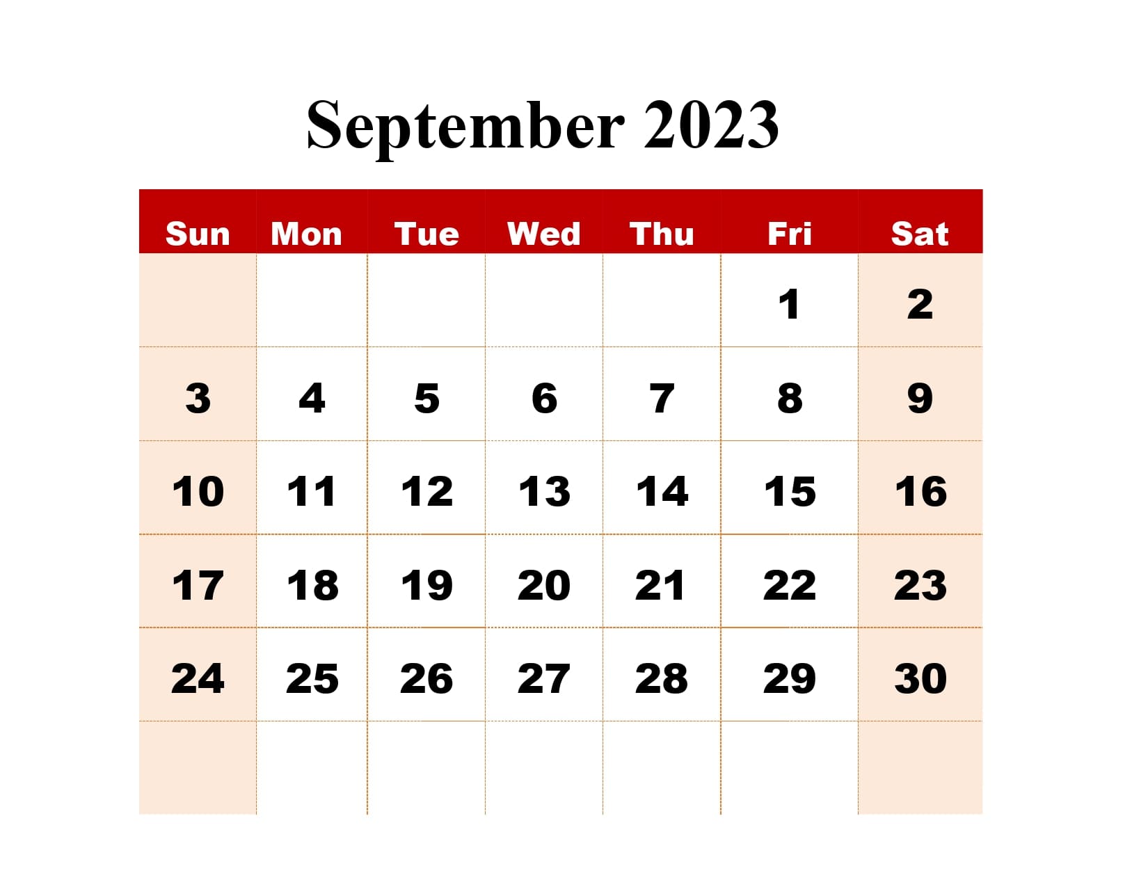 Red BG September 2023 Calendar Design