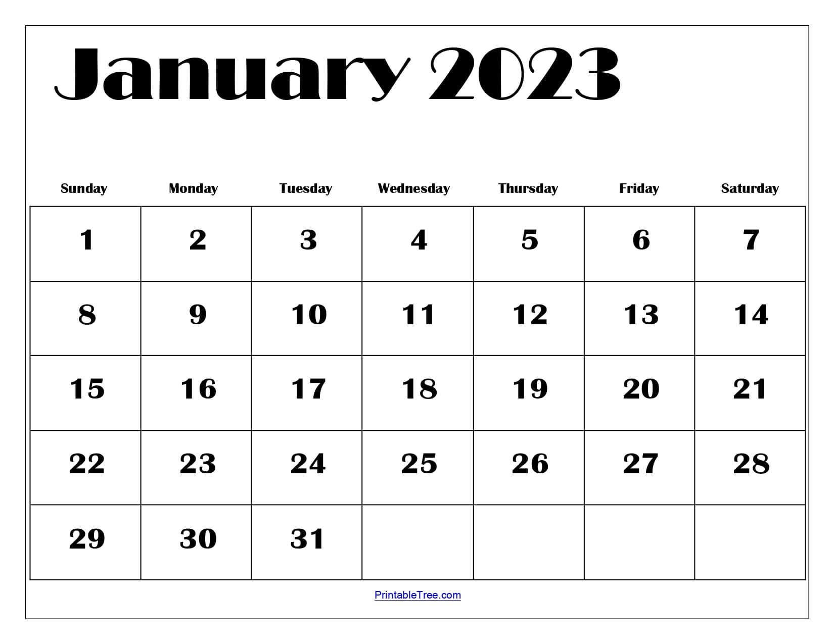 January 2023 Blank Calendar Printable Template Calendar
