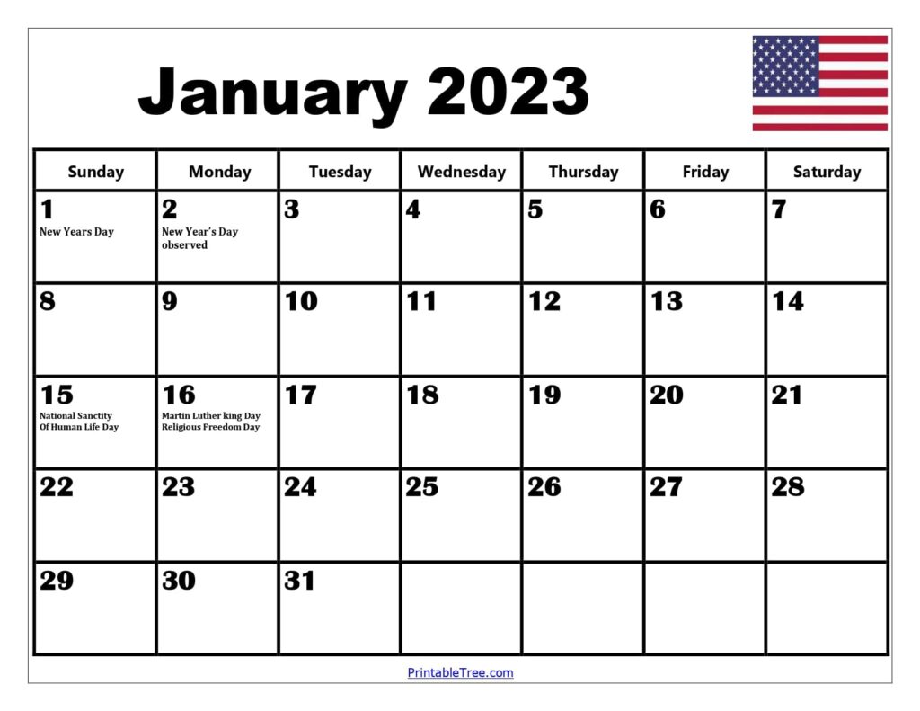 January 2023 Calendar with USA Holidays
