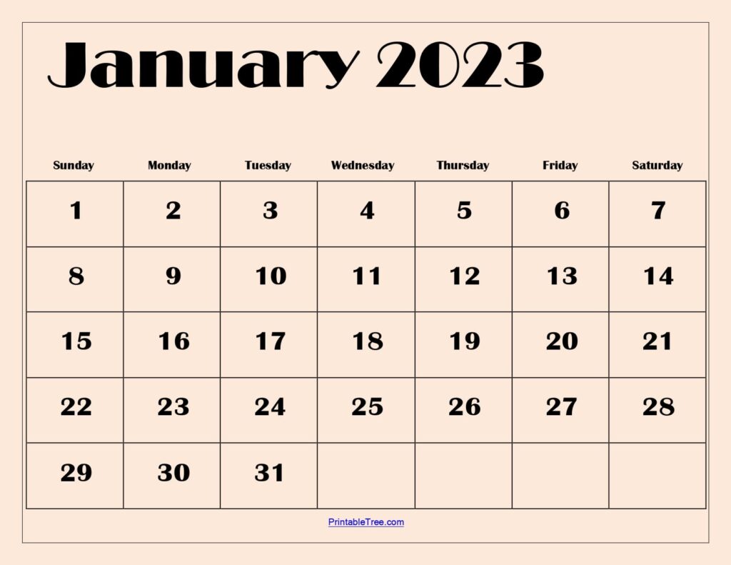 January 2023 Light Pink BG Calendar