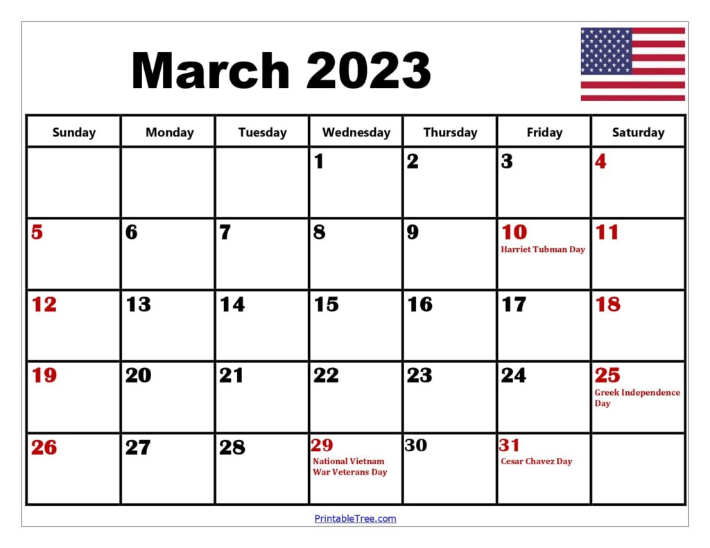 March 2023 Calendar with USA Holidays