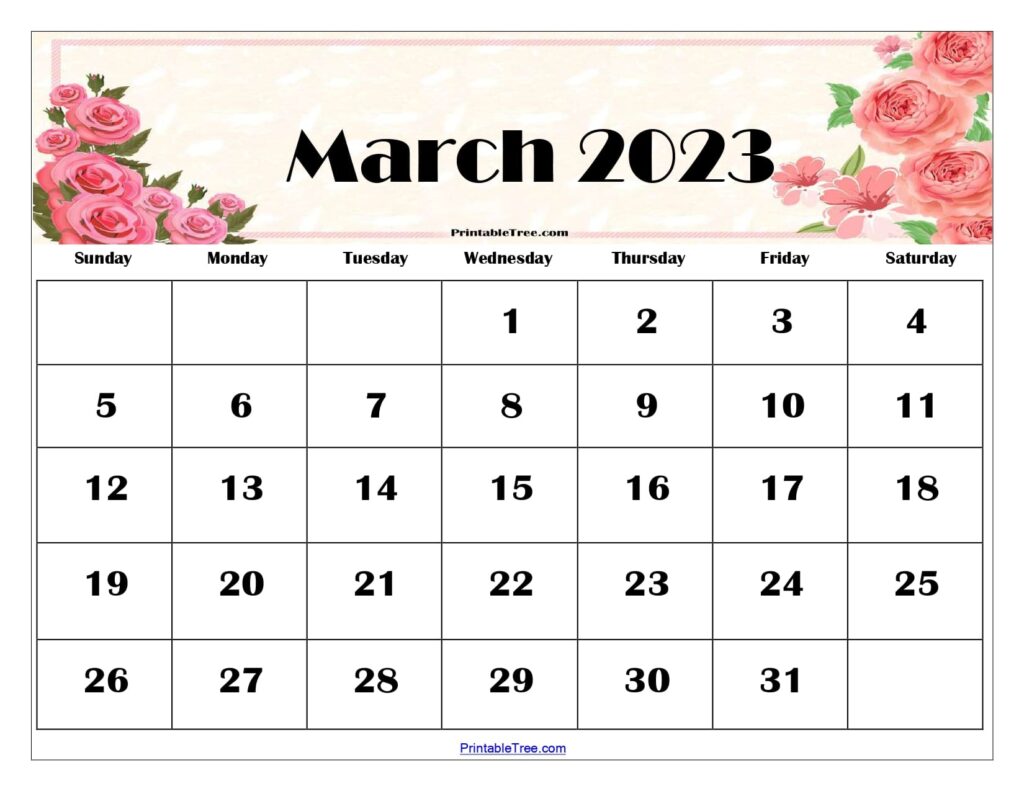 March 2023 Floral Calendar Printable