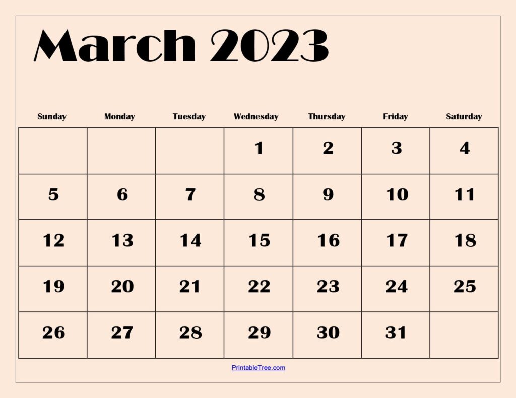 March 2023 Light Pink BG Calendar
