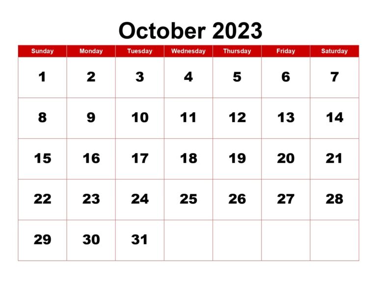 October 2023 Calendar Printable PDF Templates Free Download
