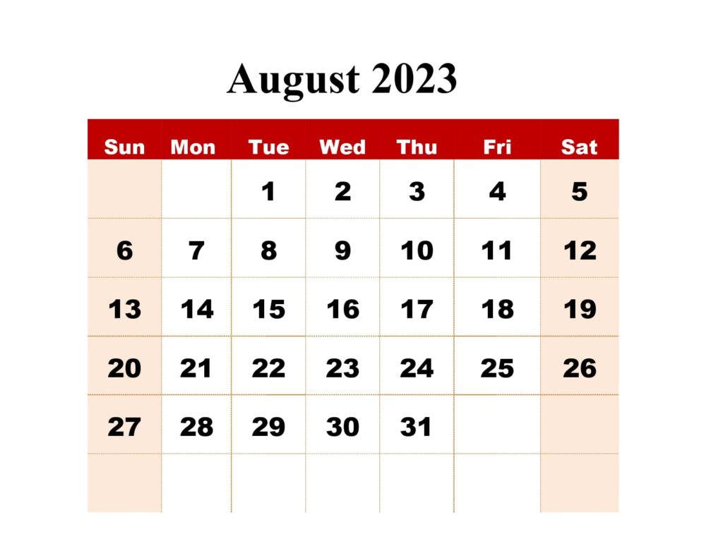 August 2023 Calendar Printable PDF Blank Templates Free