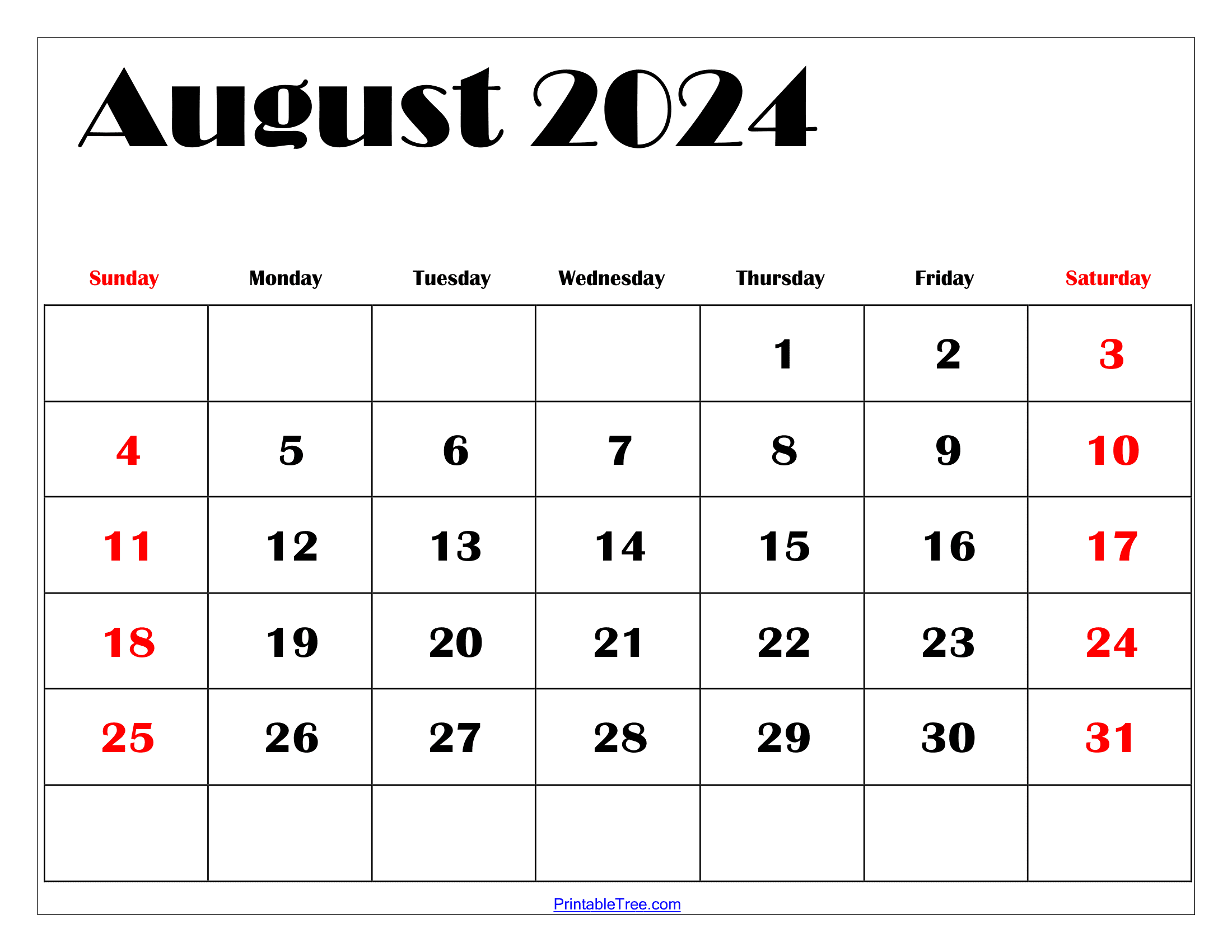 August 2024 Calendar Printable PDF Templates Free Download