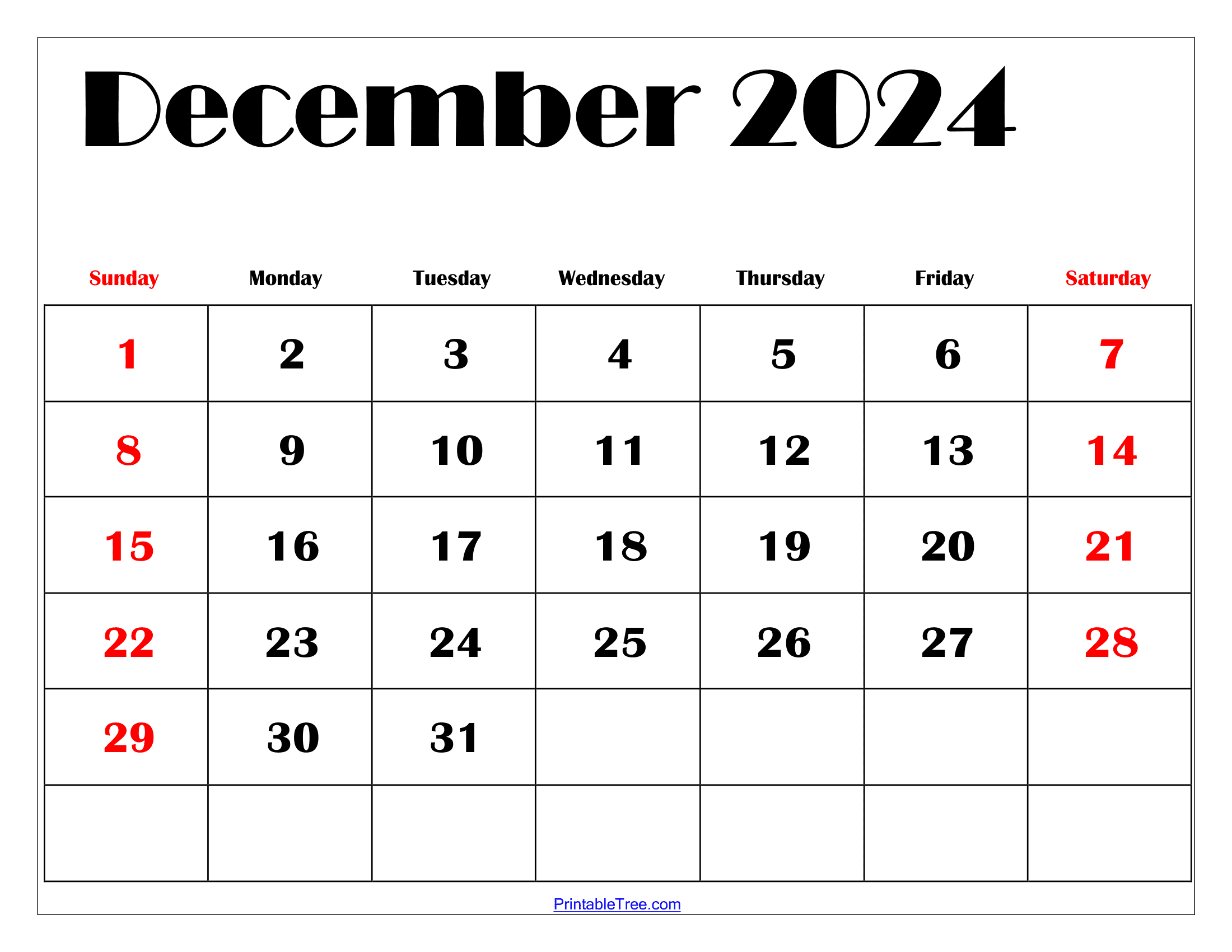 Printable Calendar December 2024 January 2024 December 2024 Calendar