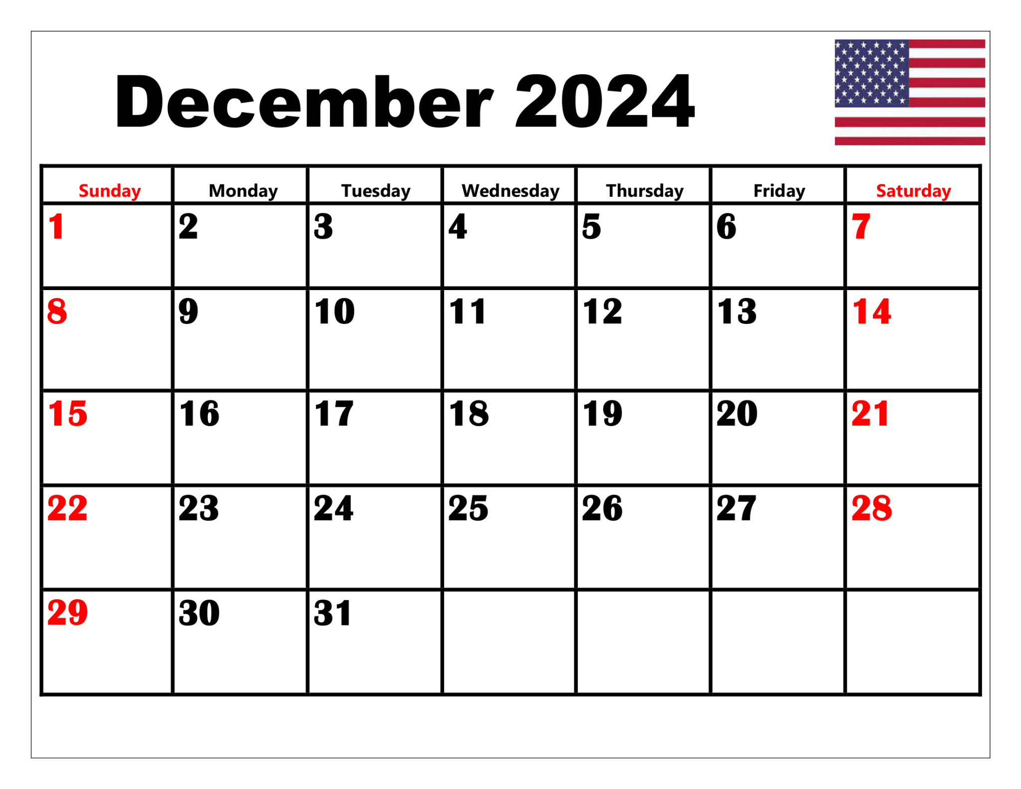 December 2024 Calendar Printable PDF Blank Free templates