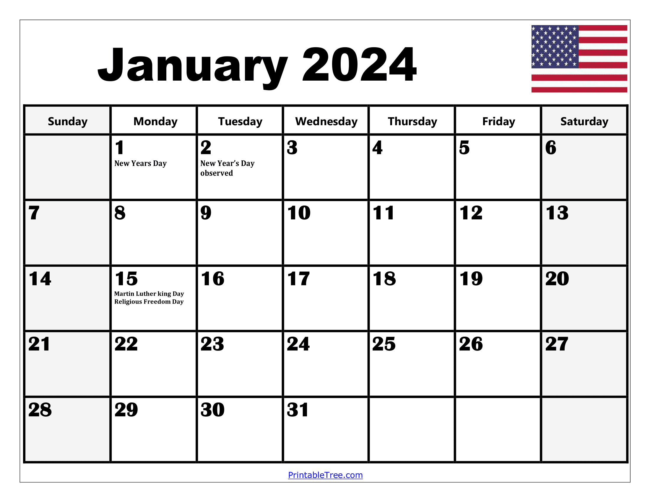 January 2024 Calendar with USA Holidays