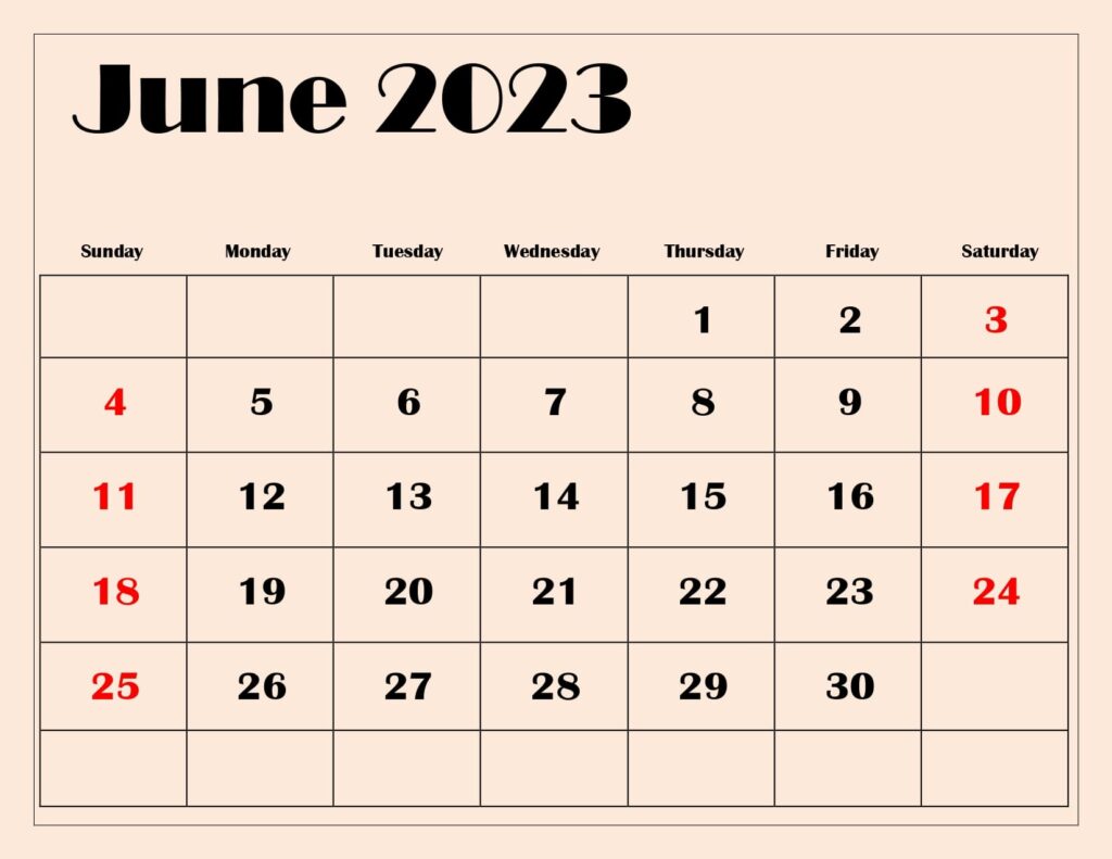 June 2023 Light Pink BG Calendar