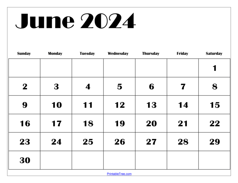 Blank June 2024 Calendar Printable PDF Templates Free Download