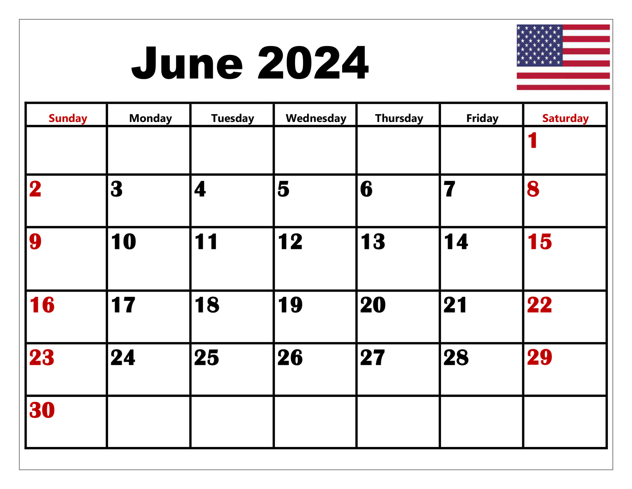 Blank June 2024 Calendar Printable PDF Templates Free Download